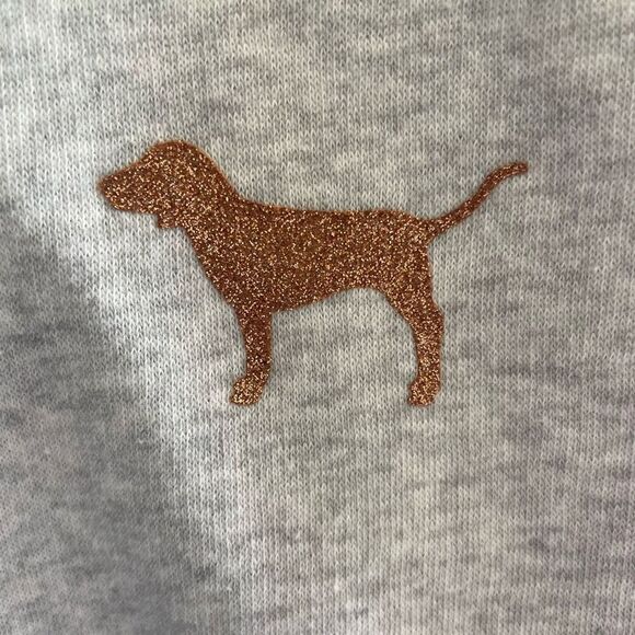 Victoria’s Secret PINK Gray Gold Glitter Dog Hoodie Hooded Sweatshirt Medium - Picture 4 of 6